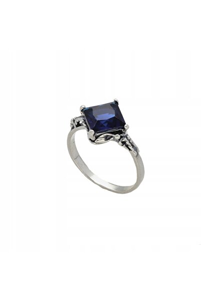 NO BRAND Inel cu safir, argint oxidat, mărimea 24