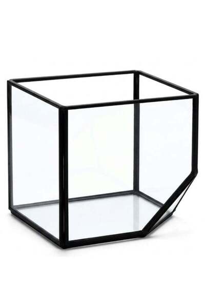 Generic Geometric Glass Terrarium Box with Black Metal Frame – Modern Tableto...