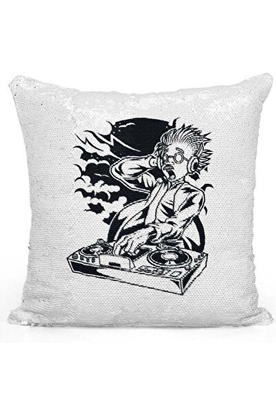 Generic Dj Doctor Themed Sequin Decorative Throw Pillow White/Silver/Black 40...