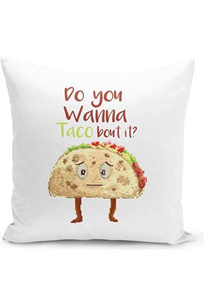 Generic Taco Funny Themed Decorative Throw Pillow White/Yellow/Red 40x40cm