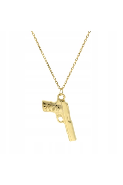 NO BRAND Colier cu pandantiv pistol mare, placat cu aur, argintiu