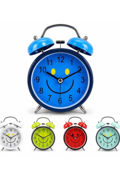 Generic Mini Twin Bell Analog Alarm Clock with Smiley Face, Loud Bell Desk Cl...