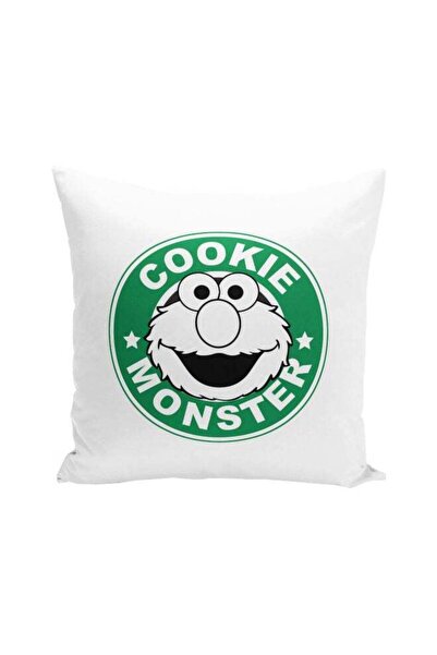 Generic Cookie Monster Printed Decorative Pillow White/Green/Black 16x16inch