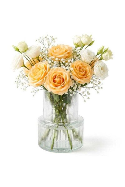 Generic Clear Ribbed Glass Vase, Cylindrical Flower Vase with Vertical Stripe...