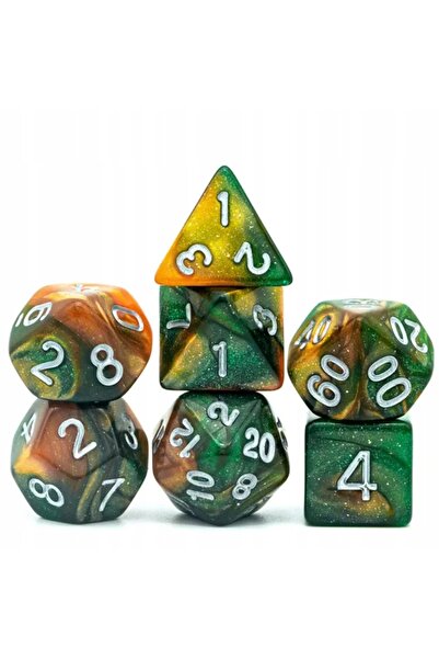 NO BRAND Set de zaruri Baldur, 7 piese, verde portocaliu, D4-20 K20, pentru R...
