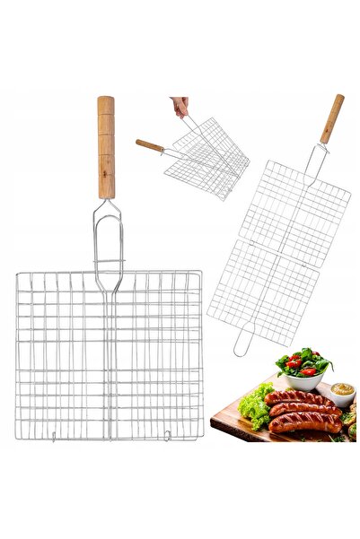 NO BRAND Grătar tip coș pentru pește, legume, carne, cu grilaj blocabil 21x23