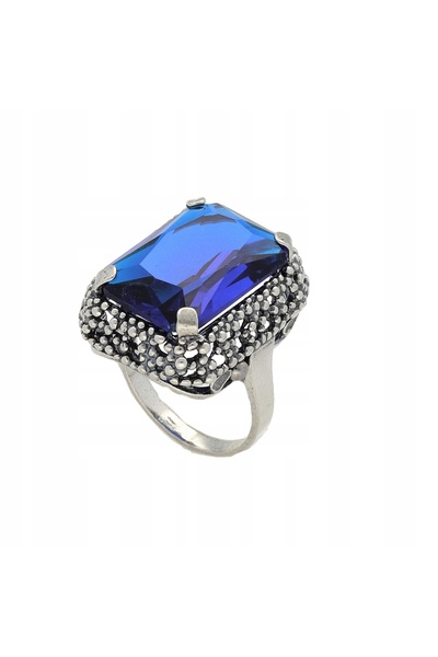 NO BRAND Inel dreptunghiular cu safir, argint r. 20