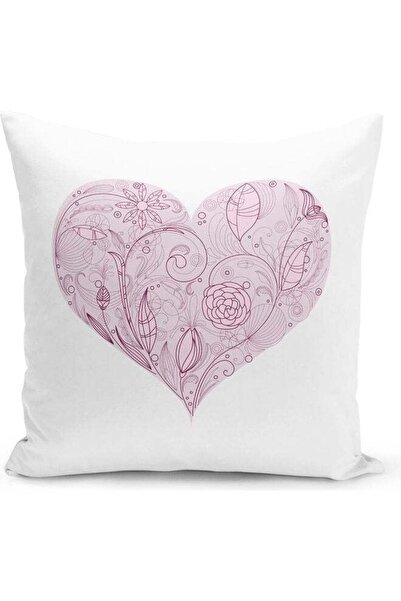 Generic Flower Heart Design Decorative Pillow White/Pink