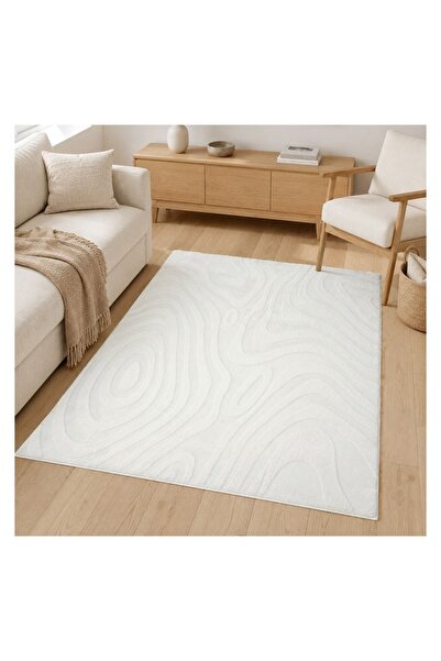 OEM Covor Decorativ Off White din Blana Artificiala cu Linii in Relief 150x10...