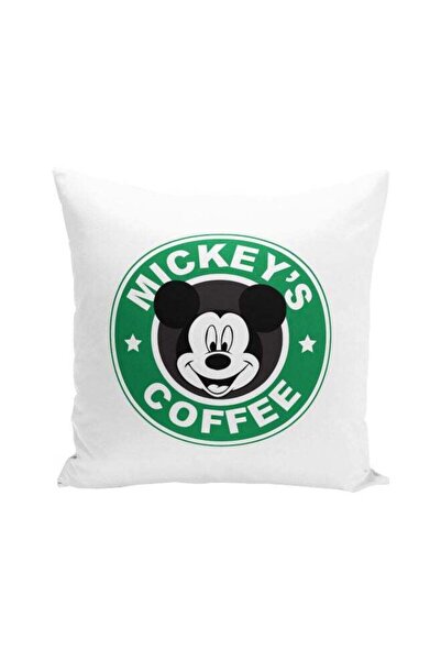 Generic Mickey's Coffee Printed Decorative Pillow White/Green/Black 16x16inch