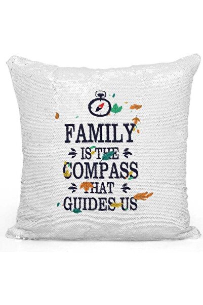 Generic Family Man Design Themed Sequin Decorative Throw Pillow White/Silver/...