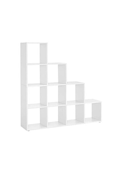 VASAGLE Bibliotecă tip scară cu 10 compartimente, Albă, 129,5 × 29 × 129,5 cm