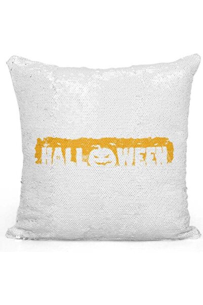 Generic Halloween Themed Sequin Decorative Throw Pillow White/Yellow/Silver 4...