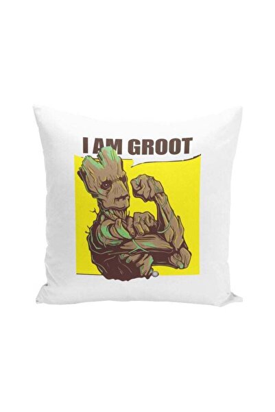 Generic Groot Printed Decorative Pillow Brown/Yellow/White 16x16inch