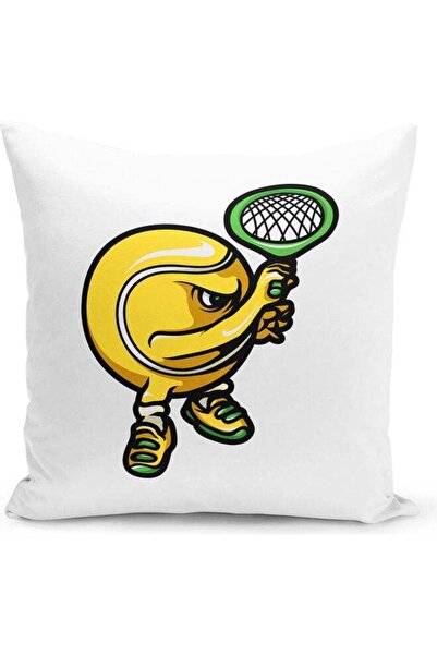Generic Tennis Ball Themed Decorative Throw Pillow White/Green/Yellow 40x40cm