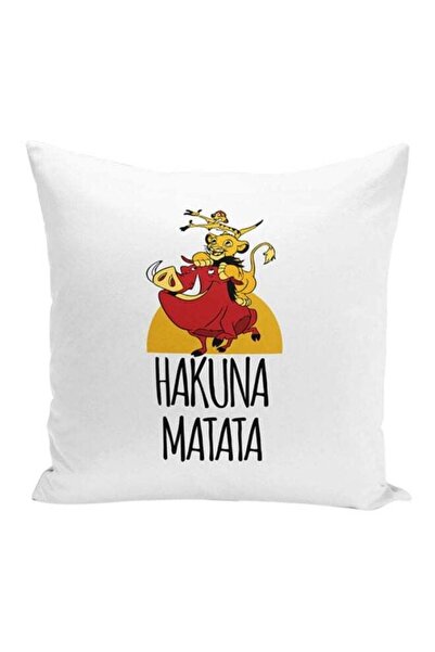 Generic Timon And Pumba Lion King Printed Decorative Pillow White/Yellow 16x1...