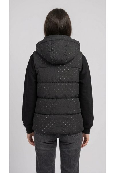 NO BRAND Vestă matlasată Serena cu glugă și sclipici – Negru