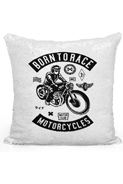 Generic Born To Race Quote Sequin Decorative Throw Pillow White/Silver/Black ...