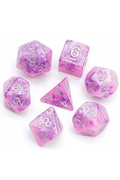 NO BRAND Set de zaruri D&D MTG BG3, 7 piese, roz mov, cu fluturi, argintii, D...