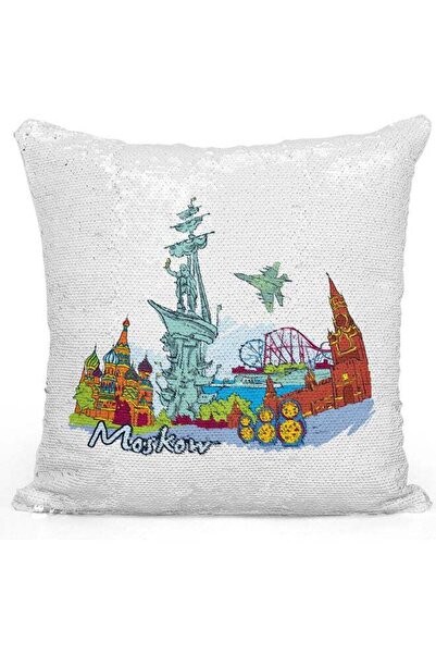 Generic Moscow Themed Sequin Decorative Throw Pillow White/Silver 40x40cm