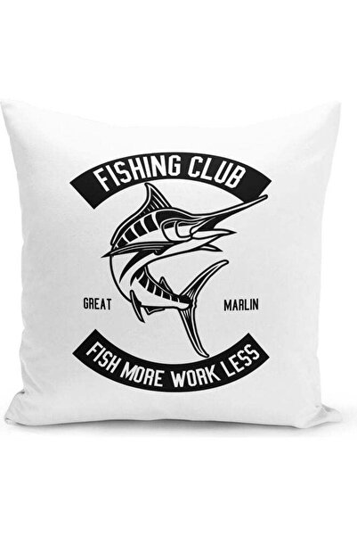 Generic Fishing Club Decorative Pillow White/Black