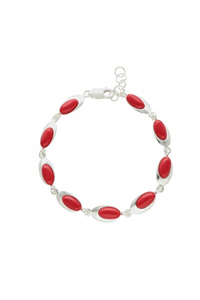 NO BRAND Brățară cu coral oval și argint