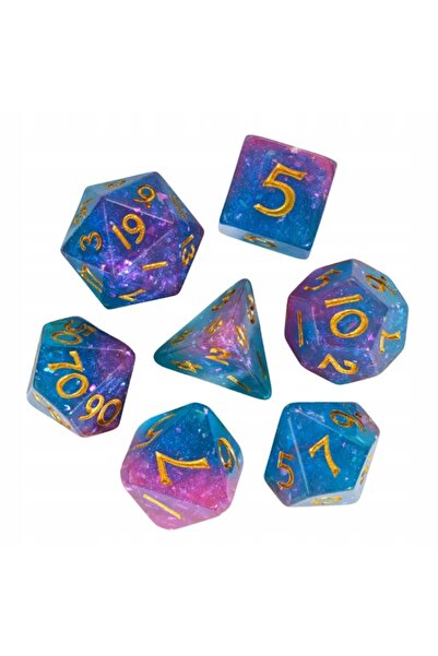 NO BRAND Set de 7 zaruri, imprimeu auriu, mov și albastru, D4-20 K20 RPG D&D ...