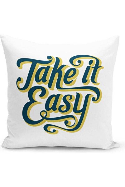 Generic Take It Easy Quote Printed Decorative Throw Pillow White/Blue/Yellow ...