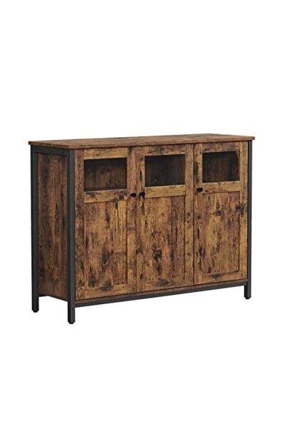 VASAGLE Comodă model Mariam, Maro rustic/Negru, 100x35x75 cm