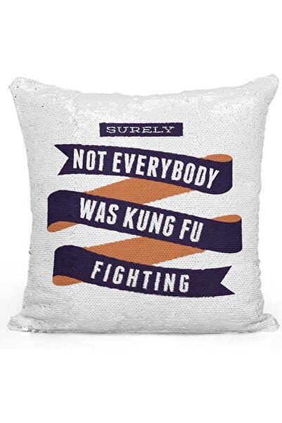 Generic Kung Fu Fighting Themed Sequin Decorative Throw Pillow White/Silver/B...