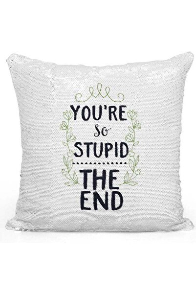 Generic You Are Stupid Quote Sequin Decorative Throw Pillow White/Silver/Blac...