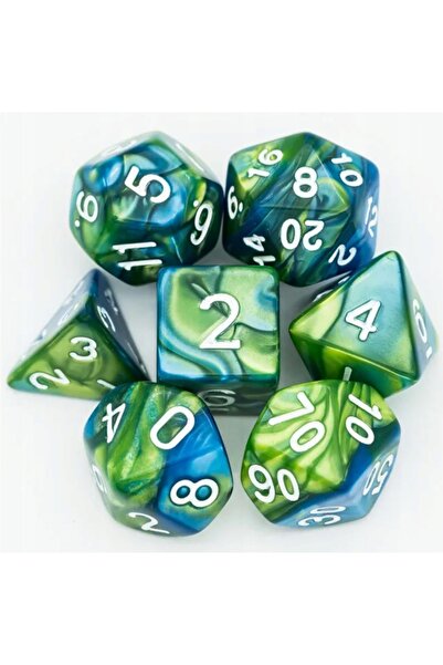 NO BRAND Set de 7 zaruri Albastru Verde D4-20 K20 RPG D&D MTG Baldur's Gate BG3