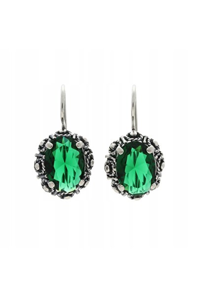 NO BRAND Cercei ovali din argint cu zirconiu cubic verde