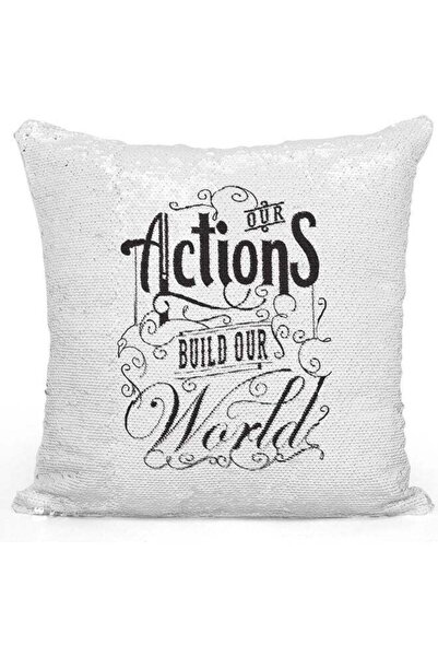 Generic Our Actions Quote Themed Sequin Decorative Throw Pillow White/Silver/...