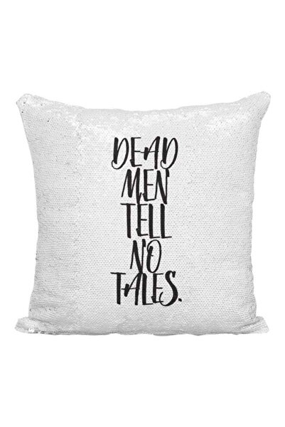 Generic Dead Man Tell No Tales Printed Sequined Throw Pillow Silver/White/Bla...