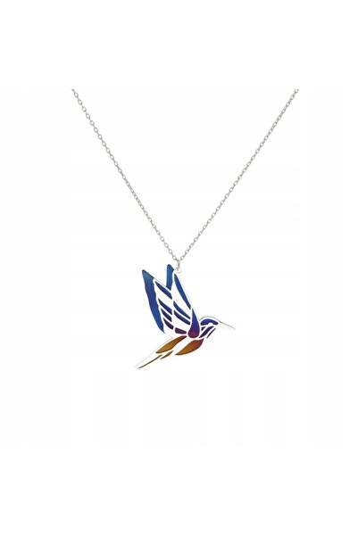 NO BRAND Colier cu colibri din titan, ombre, placat cu rodiu argintiu