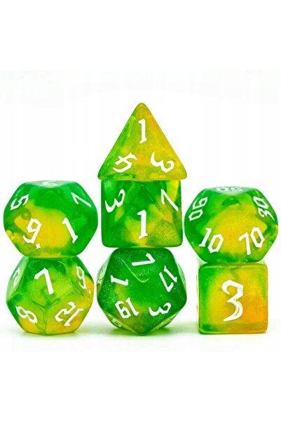 NO BRAND Set de 7 zaruri, imprimate verde, galben, alb, D4-20 K20 RPG D&D MTG...