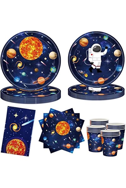GENERAL 121 PCS Outer Space Party Tableware Set, Serves 24, Blue Space Boy Pl...