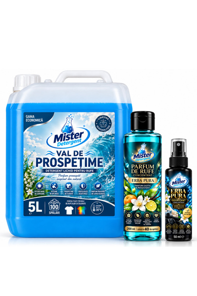 Mister Detergent Detergent 5L Val de Prospetime + Parfum de Rufe 200 ml + Par...