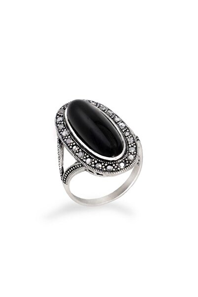 OEM 925 Rhodium-plated Silver Ring - Black Onyx, Marcasite