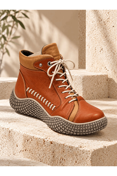 İNZE AYAKKABI Women's Genuine Leather Lace-Up Boots Model Name: Hestia