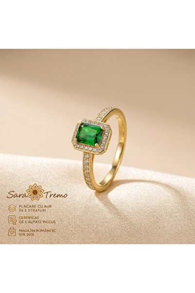 SaraTremo Square Emerald Ring – 14K gold plated, with zirconia