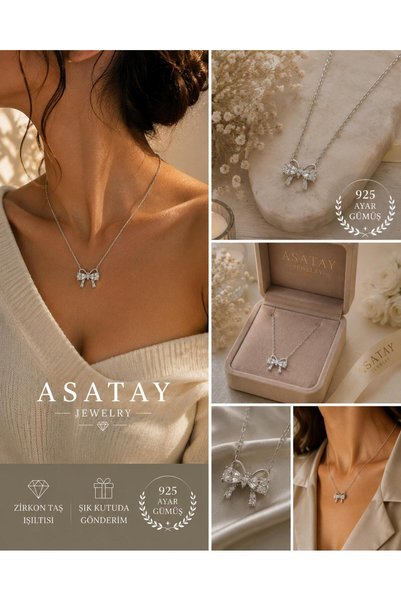 ASATAY 925 Ayar Zirkon Taşlı Lüx Fiyonk Desenlı Kadın Kolye Sertifikalı Premi...