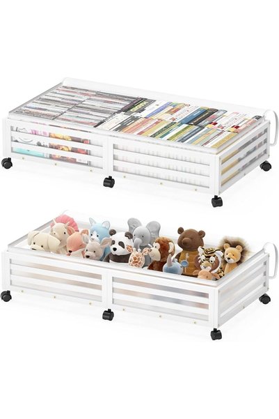 GENERAL Under Bed Storage with Wheels-Large Bamboo Underbed storage Container...
