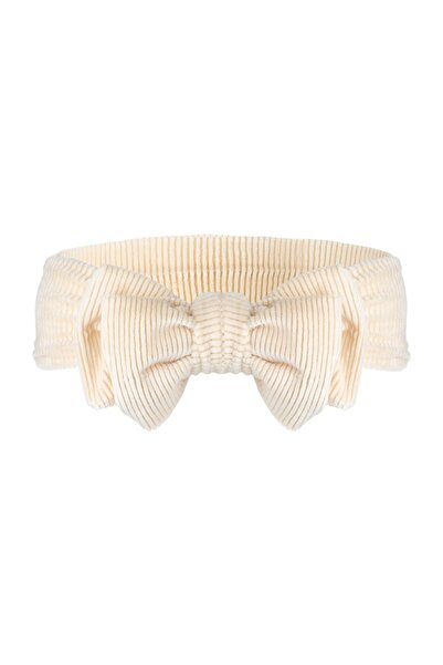 OEM Bentiță ecru pentru copii, catifelată ribbed, cu fundiță dublă – material...