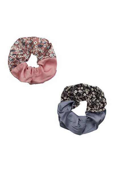 OEM Elastice Textile Păr femei Bicolore Roz Gri Floral - 2buc – ține părul or...