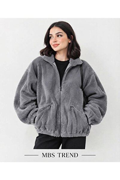 MODA Winter Women's Black Zippered Plush Jacket / Oversized Fleece Coat