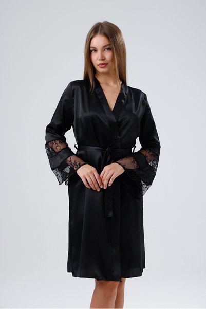 Lunoche Nightwear Women's Satin Guipure Nightgown and Robe Set with Lace Detail Dowry Suit