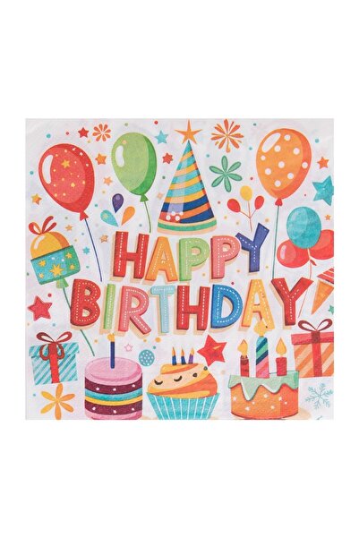 OEM Set 20 șervețele 33x33 cm, 2 straturi, „Happy Birthday” cu baloane și cad...
