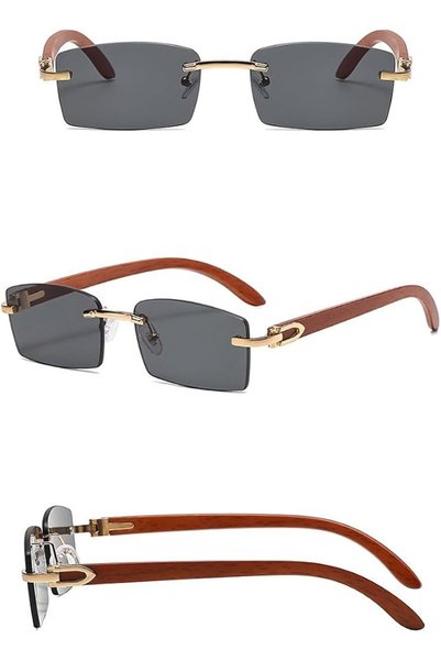 GENERAL 832Golden Black Frameless Glasses With Metal Hinges, Polarized Sungla...